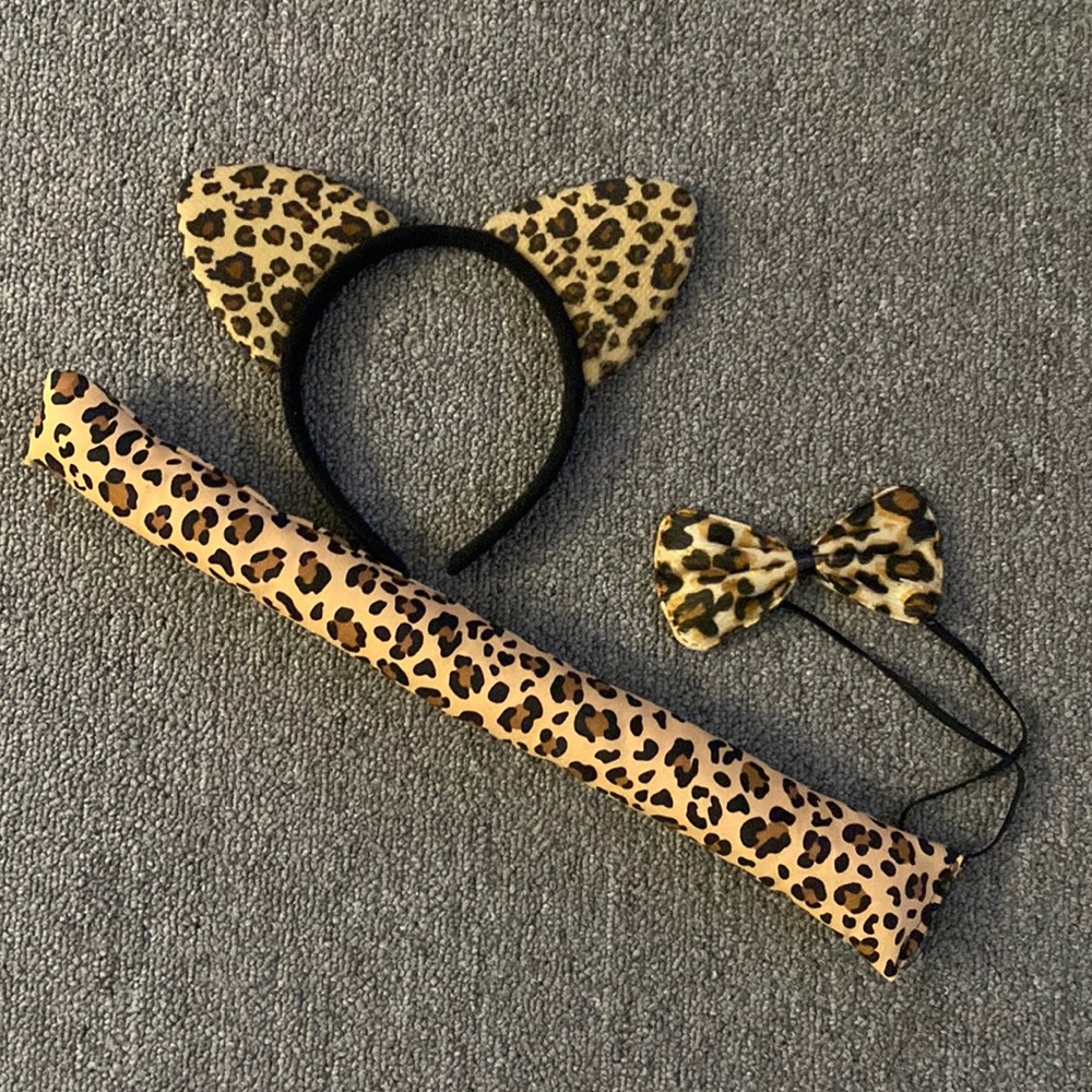 3pc Leopard accessory bundle headband,tail bow tie